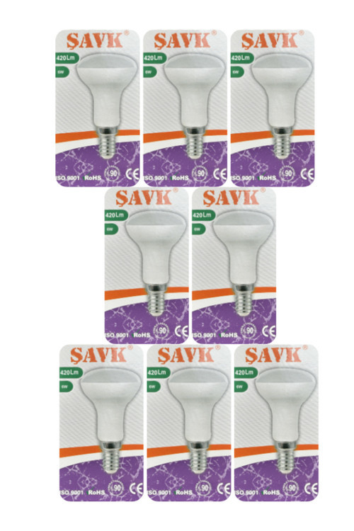 (8 Adet) 6W (37W) Sarı Işık (3000K) E14 Duylu (İnce Duy) Led R50 Ampul