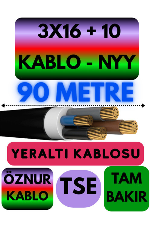 3X16 + 10 Nyy (Yeraltı Kablosu) Metre Seçenekli 90 Metre