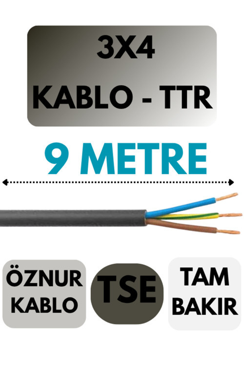 3X4 Ttr Kablo Metre Seçenekli (Siyah) 9 Metre
