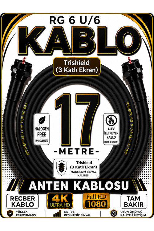 Reçber Rg 6 U/6 Phy-Hf Trishield Koaksiyel Uydu Kablosu 307093 17 Metre