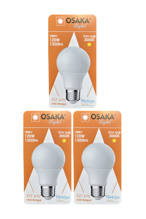 (3 Adet) Osaka 18W (120W) Sarı Işık (3000K) E27 Duylu (Kalın Duy) Led Ampul