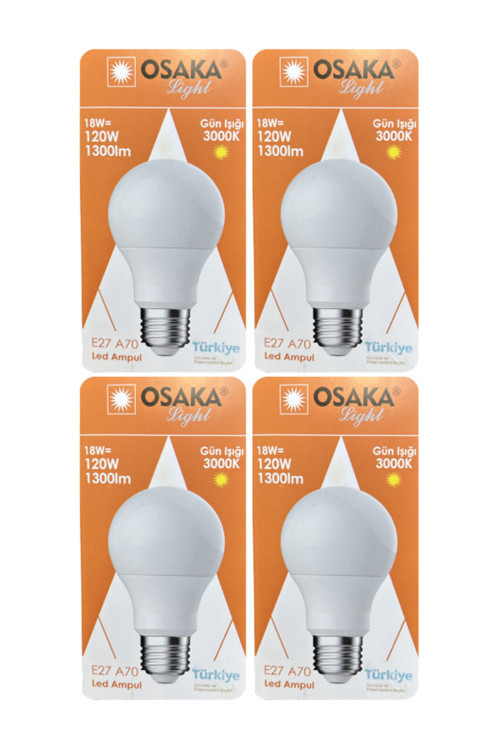 (4 Adet) Osaka 18W (120W) Sarı Işık (3000K) E27 Duylu (Kalın Duy) Led Ampul