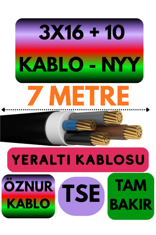 3X16 + 10 Nyy (Yeraltı Kablosu) Metre Seçenekli 7 Metre