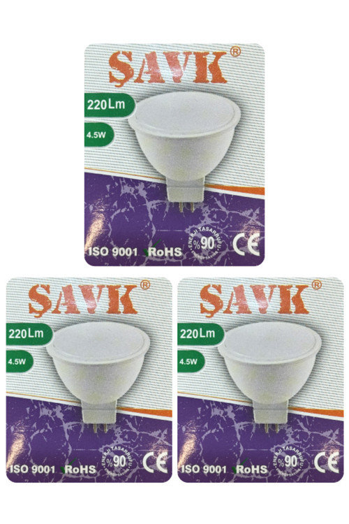 (3 Adet) 12Volt Ac/Dc 4,5W (22W) Beyaz Işık (6500K) Gu5.3 Duylu (İğne Bacak) Led Çanak Ampul