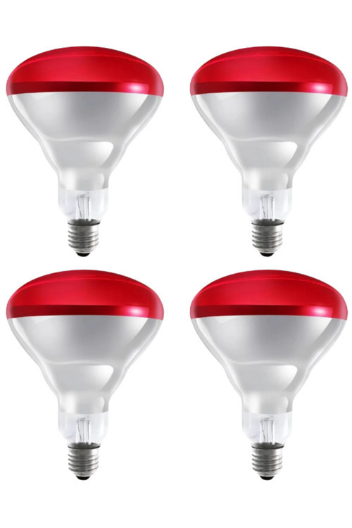 (4 Adet) 250W Kızılötesi Isıtıcılı Fizik Tedavi Lambası (Kırmızı Işık) E27 (Kalın Duy)