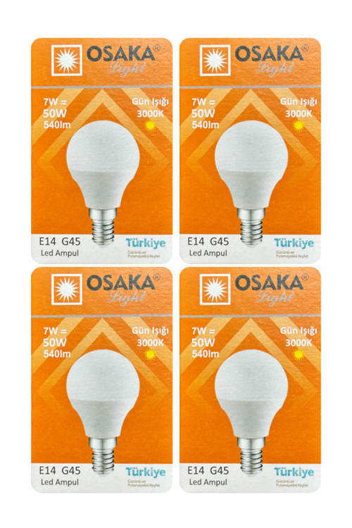 (4 Adet) Osaka 7W (50W) Sarı Işık E14 Duylu (İnce Duy) Led Mini Ampul