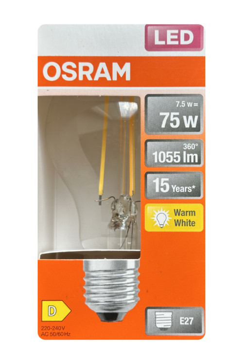 (1 Adet) Ledvance 7,5W Sarı Işık (2700K) E27 Duylu (Kalın Duy) Filament Led Ampul
