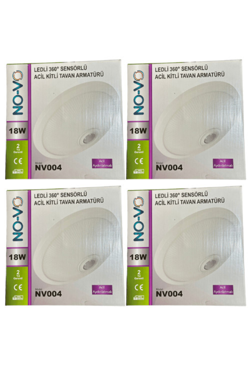 18W Ledli (Beyaz Işık) Sensörlü Acil Kitli (Acil Aydınlatmalı) Tavan Armatürü Nv004 (4 Adet)