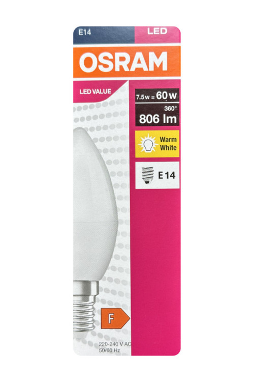 (1 Adet) Ledvance 7,5W Sarı Işık (2700K) E14 Duylu (İnce Duy) Led Ampul