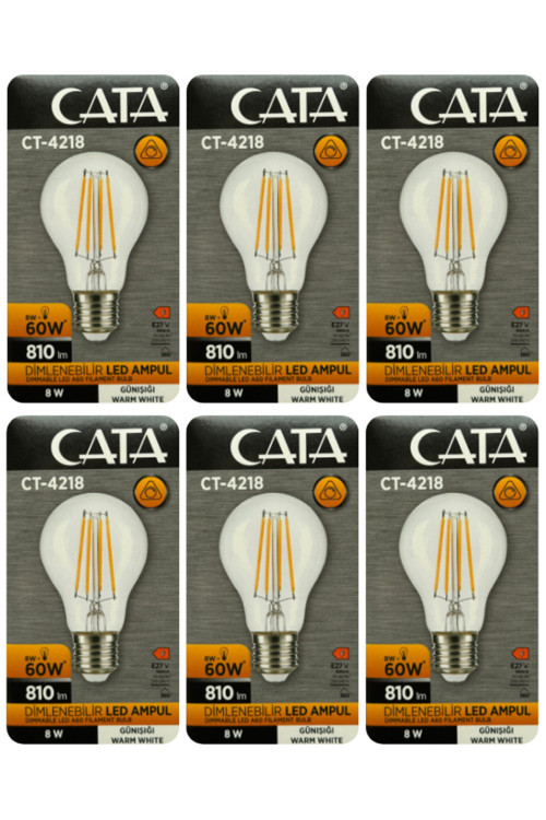 (6 Adet) Ct-4218 8W (60W) 3000K (Sarı Işık) Dim Edilebilir E27 Duylu (Kalın Duy) Led Ampul