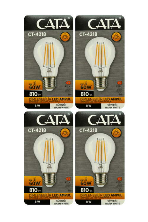 (4 Adet) Ct-4218 8W (60W) 3000K (Sarı Işık) Dim Edilebilir E27 Duylu (Kalın Duy) Led Ampul