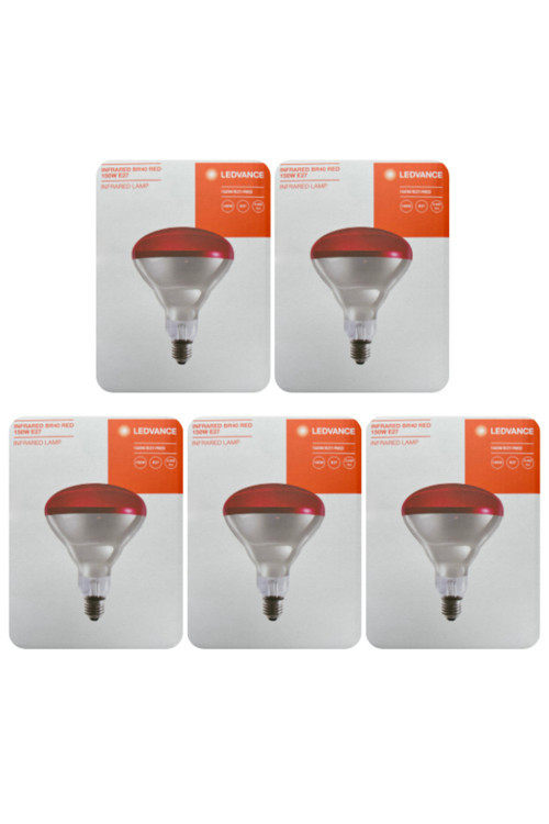 (5 Adet) Ledvance 150W (Kırmızı Işık) İnfrared Isıtıcılı Lamba E27 Duylu (Kalın Duy)