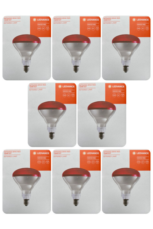 (8 Adet) Ledvance 150W (Kırmızı Işık) İnfrared Isıtıcılı Lamba E27 Duylu (Kalın Duy)
