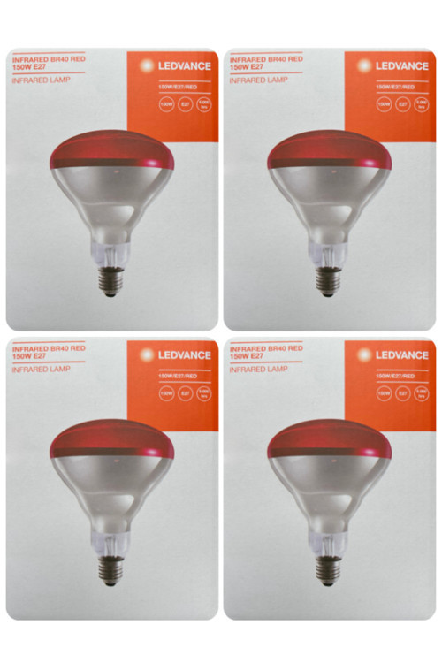 (4 Adet) Ledvance 150W (Kırmızı Işık) İnfrared Isıtıcılı Lamba E27 Duylu (Kalın Duy)