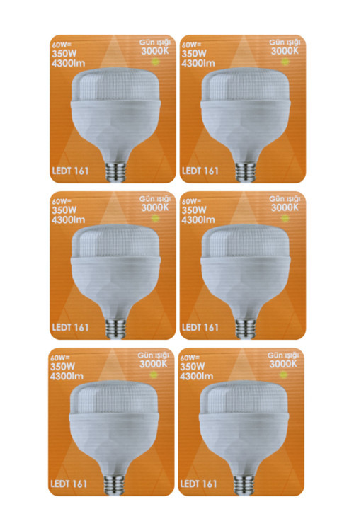 (6 Adet) Osaka 60W (350W) Sarı Işık E27 Duylu (Kalın Duy) Led Torch Ampul