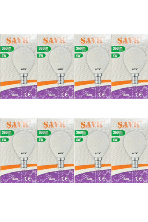 4W (40W) 3000K (Sarı Işık) E14 Duylu Led Top Ampul (8 Adet)