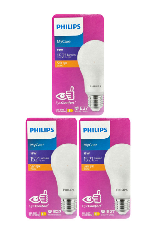 (3 Adet) 13W Sarı Işık E27 Duylu (Kalın Duy) Led Ampul