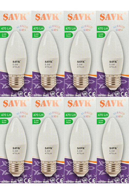 5.5W (40W) 6000K (Beyaz Işık) E27 Duylu Led Mum Ampul (8 Adet)