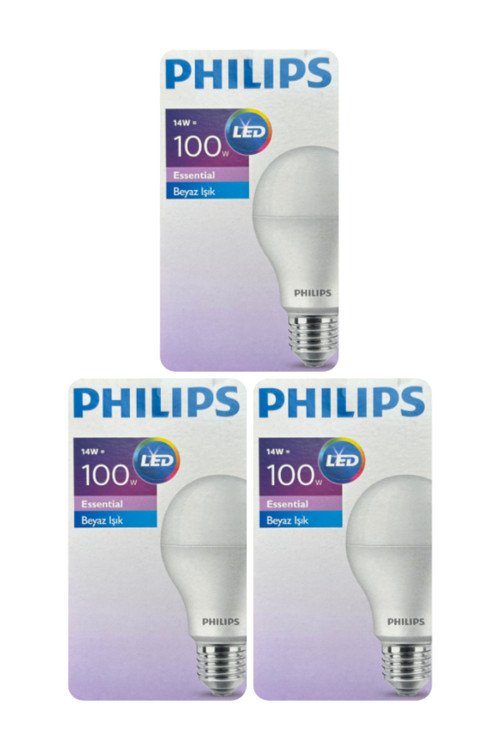 (3 Adet) 14W (100W) Beyaz Işık E27 Duylu (Kalın Duy) Led Ampul