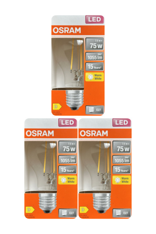 (3 Adet) Ledvance 7,5W Sarı Işık (2700K) E27 Duylu (Kalın Duy) Filament Led Ampul