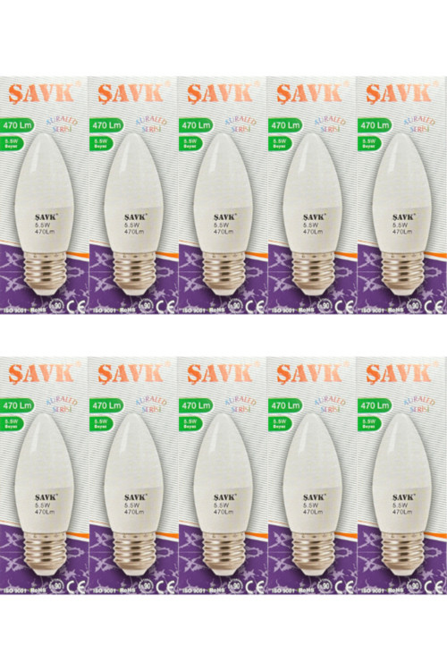 5.5W (40W) 6000K (Beyaz Işık) E27 Duylu Led Mum Ampul (10 Adet)