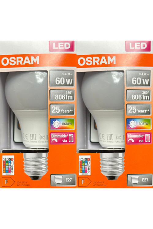 9.4W (60W) Kumandalı Dim Edilebilir E27 Duylu Rgb Ampul (2 Adet)