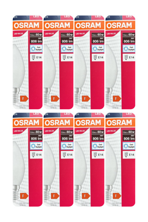 (8 Adet) Ledvance 7,5W Beyaz Işık (6500K) E14 Duylu (İnce Duy) Led Ampul