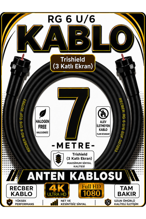Reçber Rg 6 U/6 Phy-Hf Trishield Koaksiyel Uydu Kablosu 307093 7 Metre