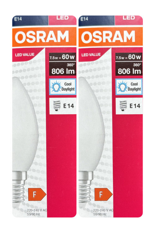 (2 Adet) Ledvance 7,5W Beyaz Işık (6500K) E14 Duylu (İnce Duy) Led Ampul
