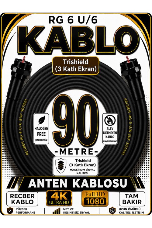 Reçber Rg 6 U/6 Phy-Hf Trishield Koaksiyel Uydu Kablosu 307093 90 Metre