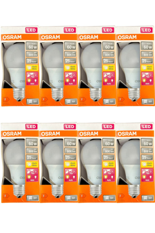 8.8W (60W) 2700K (Sarı Işık) E27 Duylu Fotoselli Led Ampul (8 Adet)