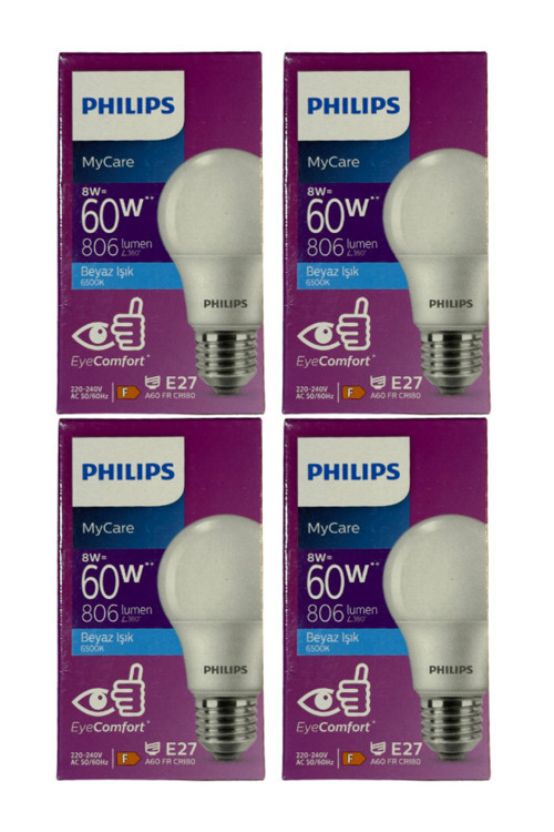 8W (60W) 6500K (Beyaz Işık) E27 Duylu Klasik Led Ampul (4 Adet)