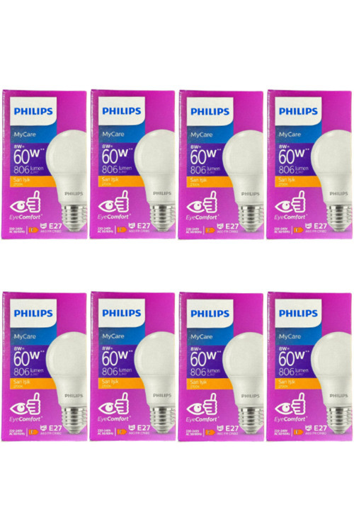 8W (60W) 2700K (Sarı Işık) E27 Duylu Klasik Led Ampul (8 Adet)