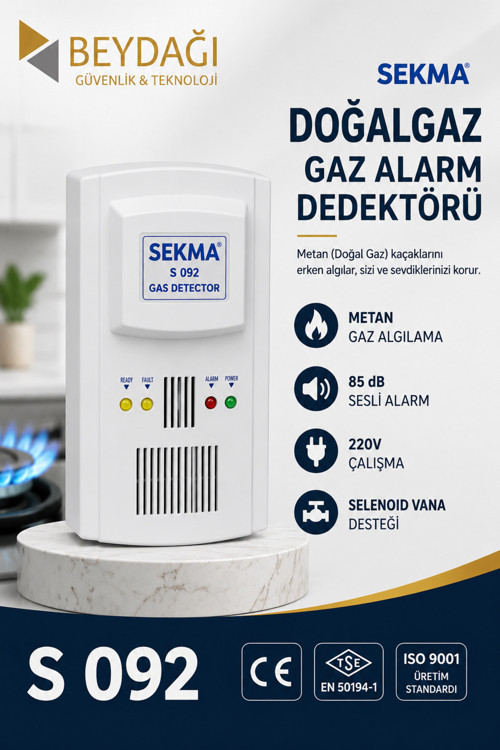S092 Metan (Doğalgaz) Gaz Alarm Dedektörü - 220V Gaz Kaçak Alarm Cihazı
