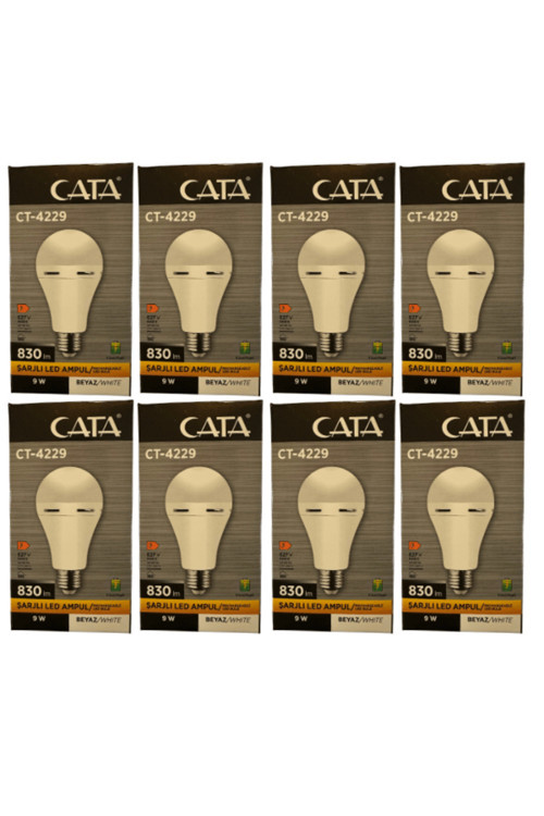 Ct-4229 9W 6400K (Beyaz Işık) E27 Duylu Şarjlı Led Ampul (8 Adet)