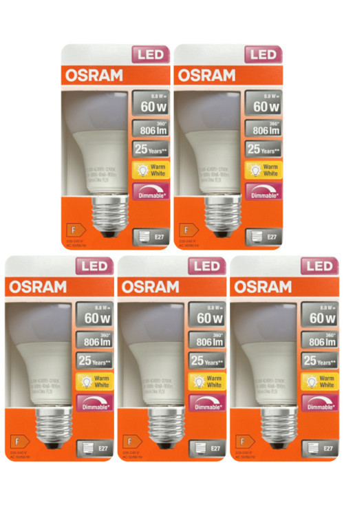 (5 Adet) Ledvance 8,8W Sarı Işık (2700K) E27 Duylu (Kalın Duy) Dim Edilebilir Led Ampul