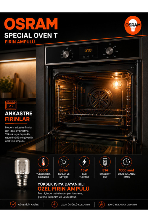 (8 Li Paket) 15W E14 Fırın Ampulü 300°C Isıya Dayanıklı Sarı Işık