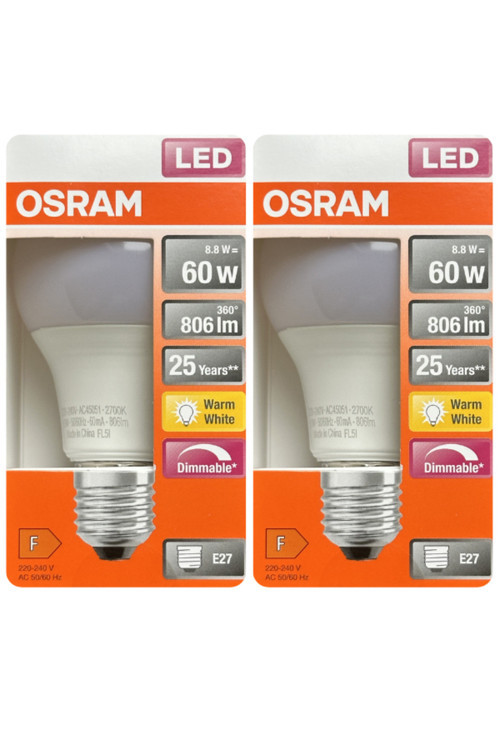 (2 Adet) Ledvance 8,8W Sarı Işık (2700K) E27 Duylu (Kalın Duy) Dim Edilebilir Led Ampul