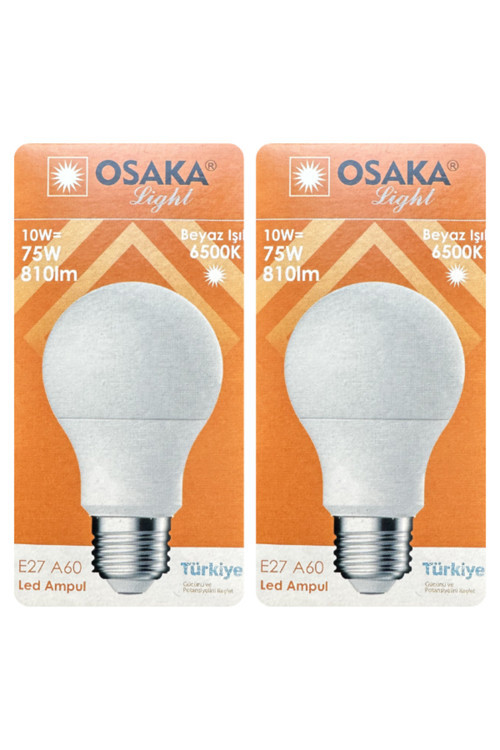 (2 Adet) Osaka 10W (75W) Beyaz Işık (6500K) E27 Duylu (Kalın Duy) Led Ampul