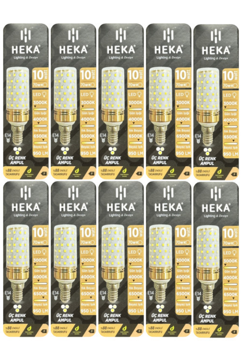 (10 Adet) 10W (70W) Sarı-Günışığı-Beyaz E14 Duylu Üç Renkli Led Mısır Ampul