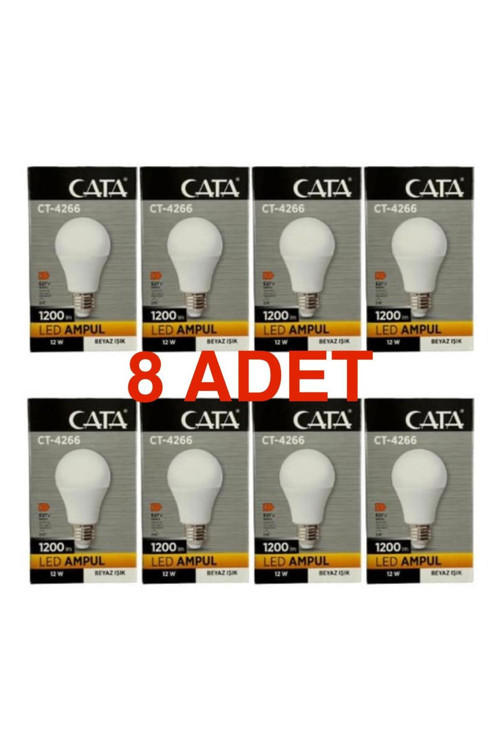 Ct-4266 12W 6400K (Beyaz Işık) E27 Duylu Led Ampul 8Li Paket