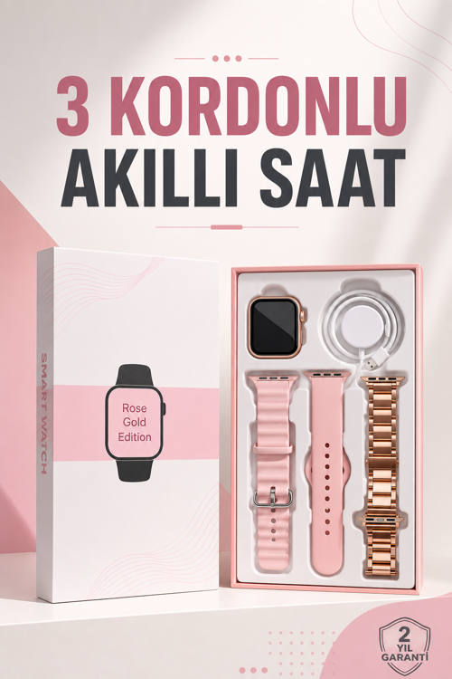 Akıllı Saat Amoled Ekran 3 Kordonlu Aksesuar Hediyeli Sesli Görüşme CZG39SAAT3-1