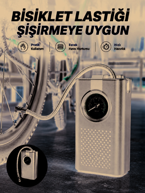 Analog Manometreli Kompakt Araç Hava Pompası Lastik Şişirme Cihazı