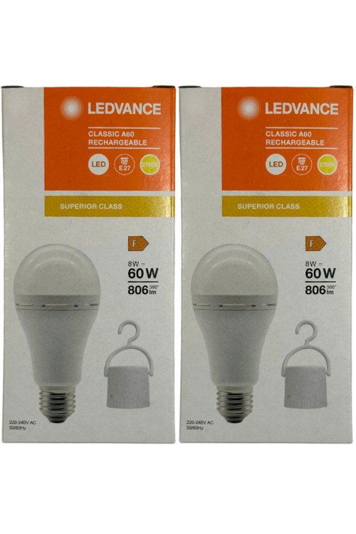 Ledvance 8W (60W) 2700K (Sarı Işık) E27 Duylu Şarj Edilebilir Ampul (2 Adet)
