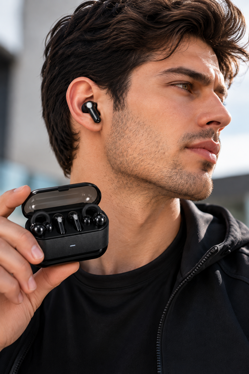 4 Kulaklıklı 2’si 1 Arada Kablosuz Bluetooth Kulaklık Klipsli Kulak İçi Siyah