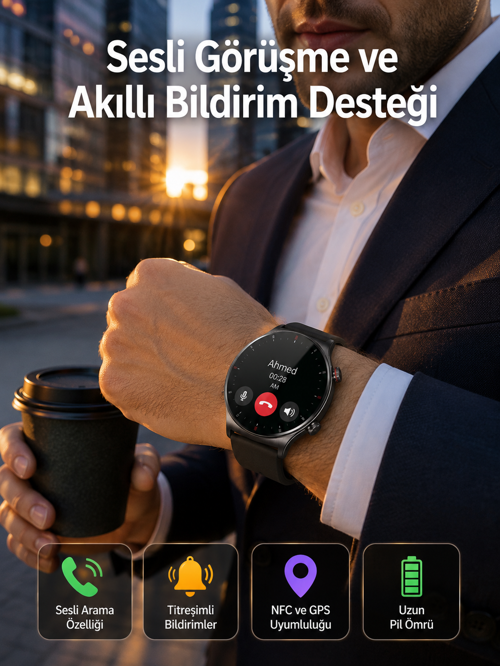 Akıllı Saat Adımsayar Nabız Ölçer Titreşim Özellikli Çağrı Cevaplama Sosyal Medya Yeni Nesil UCZZZGT