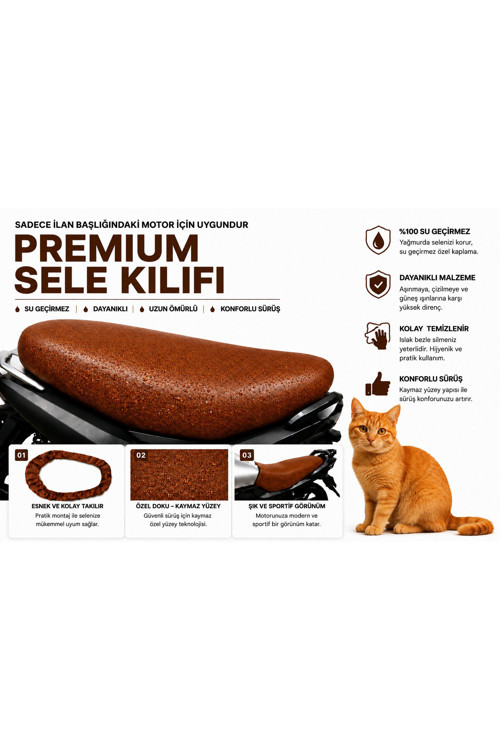 Arora Max-T 1 Premium Kahverengi Suni Deri Sele Kılıfı Su Geçirmez Motosiklet Koltuk Koruyucu