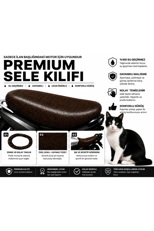 Bisan NYSA 150 Premium Kahverengi Suni Deri Sele Kılıfı Su Geçirmez Motosiklet Koltuk Koruyucu