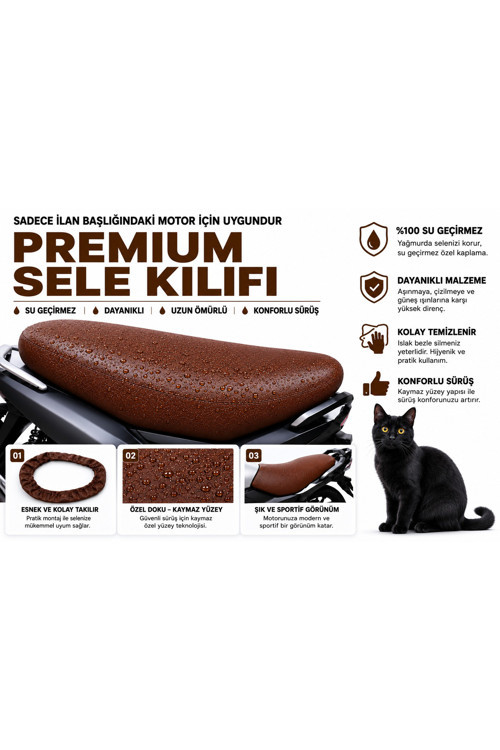 Hero Dash VX 110 Premium Kahverengi Suni Deri Sele Kılıfı Su Geçirmez Motosiklet Koltuk Koruyucu