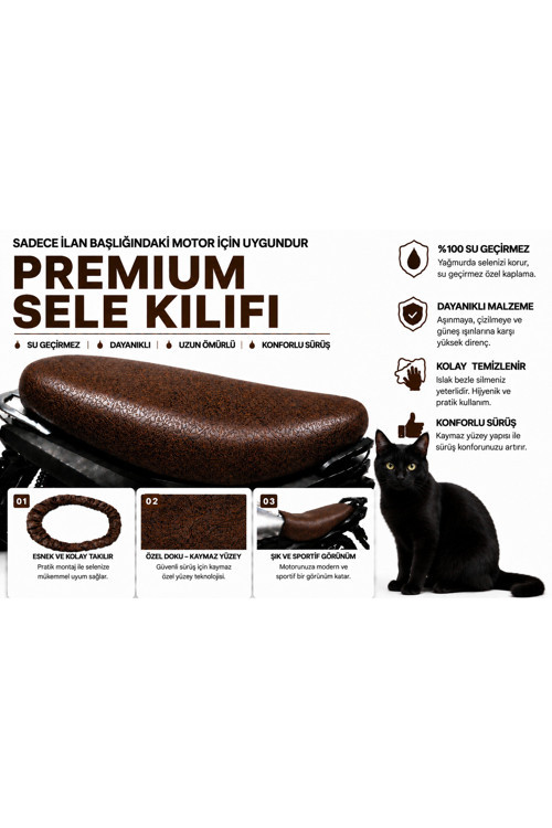 Ramzey Star 125 L Premium Kahverengi Suni Deri Sele Kılıfı Su Geçirmez Motosiklet Koltuk Koruyucu